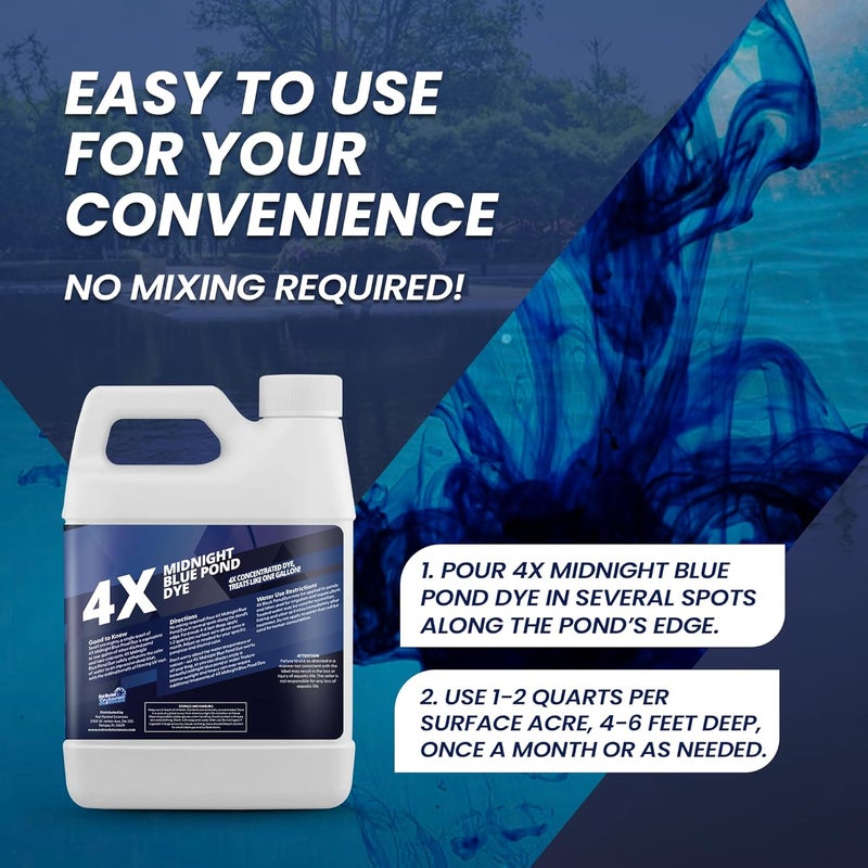 Not Rocket Sciences 32oz Midnight Blue Pond Dye, 4X Concentrate Pond Dye Blue, Dark Natural Looking Aquashade for Beautiful Lake Water, Long-Lasting Colorant, Protects Against Sunlight - Ideal for Fish & Wildlife - Image 5
